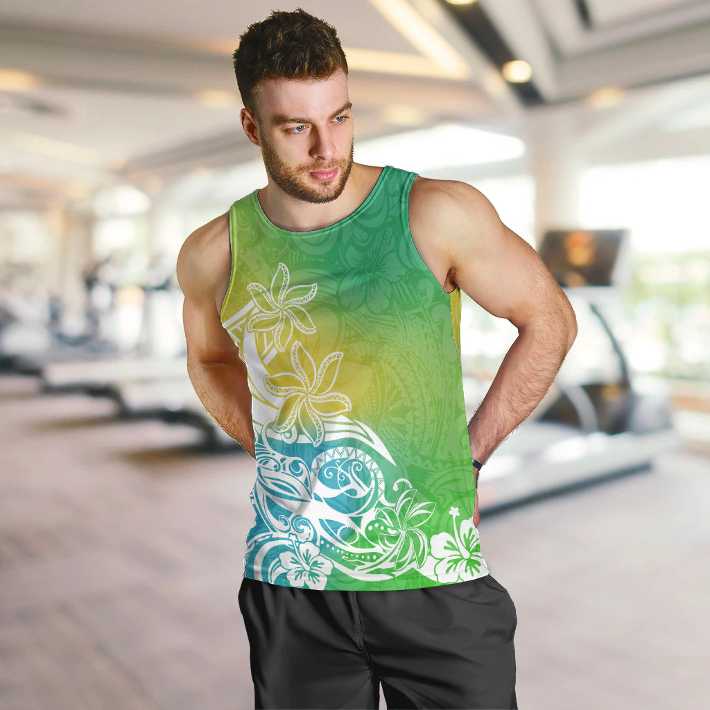 Polynesian Sunset Plumeria Men Tank Top Pacific Island Tribal Green Style LT9 - Polynesian Pride