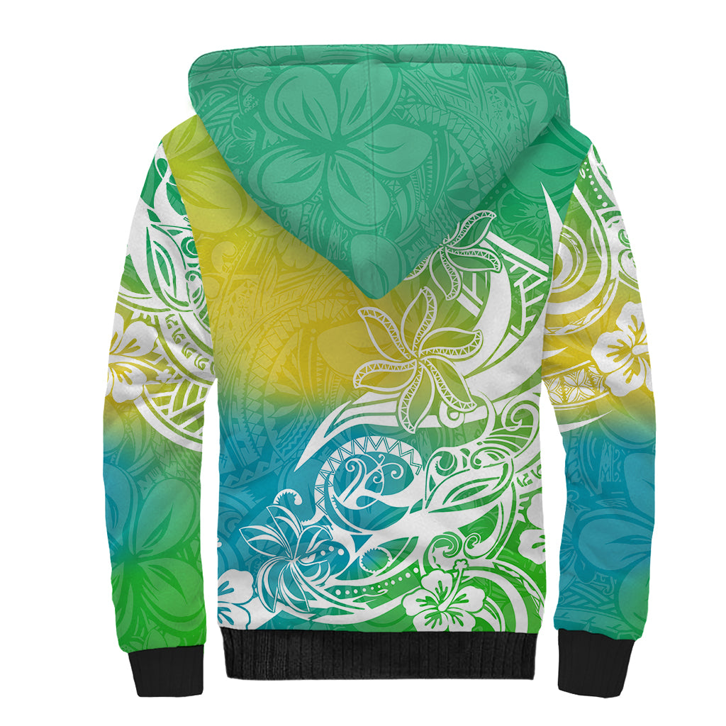 Polynesian Sunset Plumeria Sherpa Hoodie Pacific Island Tribal Green Style LT9 - Polynesian Pride