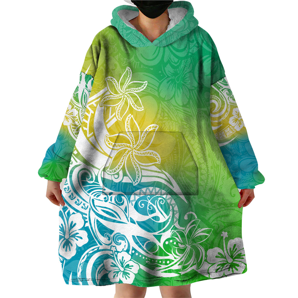 Polynesian Sunset Plumeria Wearable Blanket Hoodie Pacific Island Tribal Green Style LT9 - Polynesian Pride