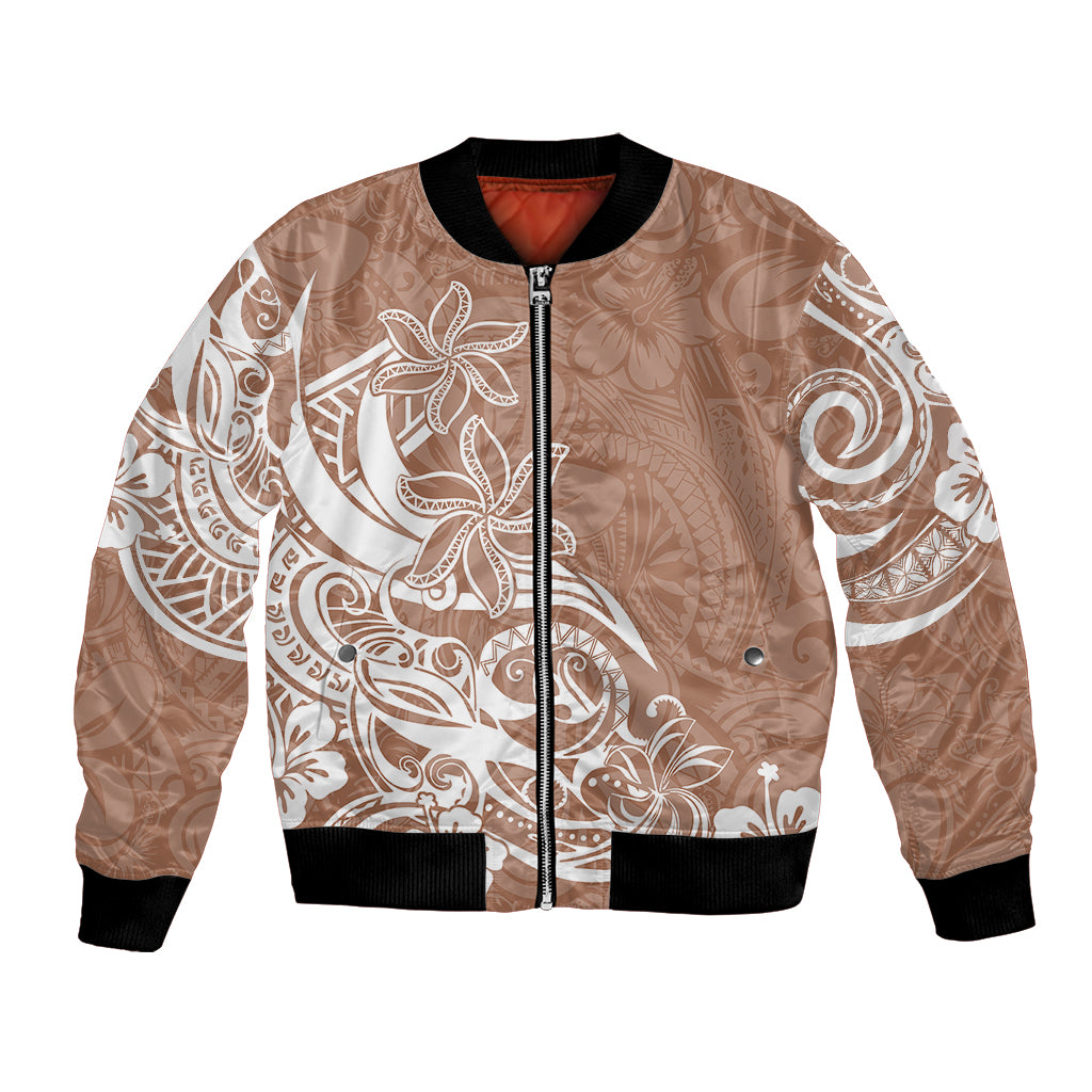 Polynesian Sunset Plumeria Bomber Jacket Pacific Island Tribal Nude Style LT9 Unisex Nude - Polynesian Pride