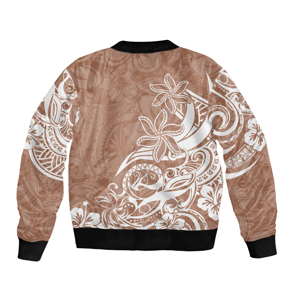 Polynesian Sunset Plumeria Sleeve Zip Bomber Jacket Pacific Island Tribal Nude Style LT9 - Polynesian Pride