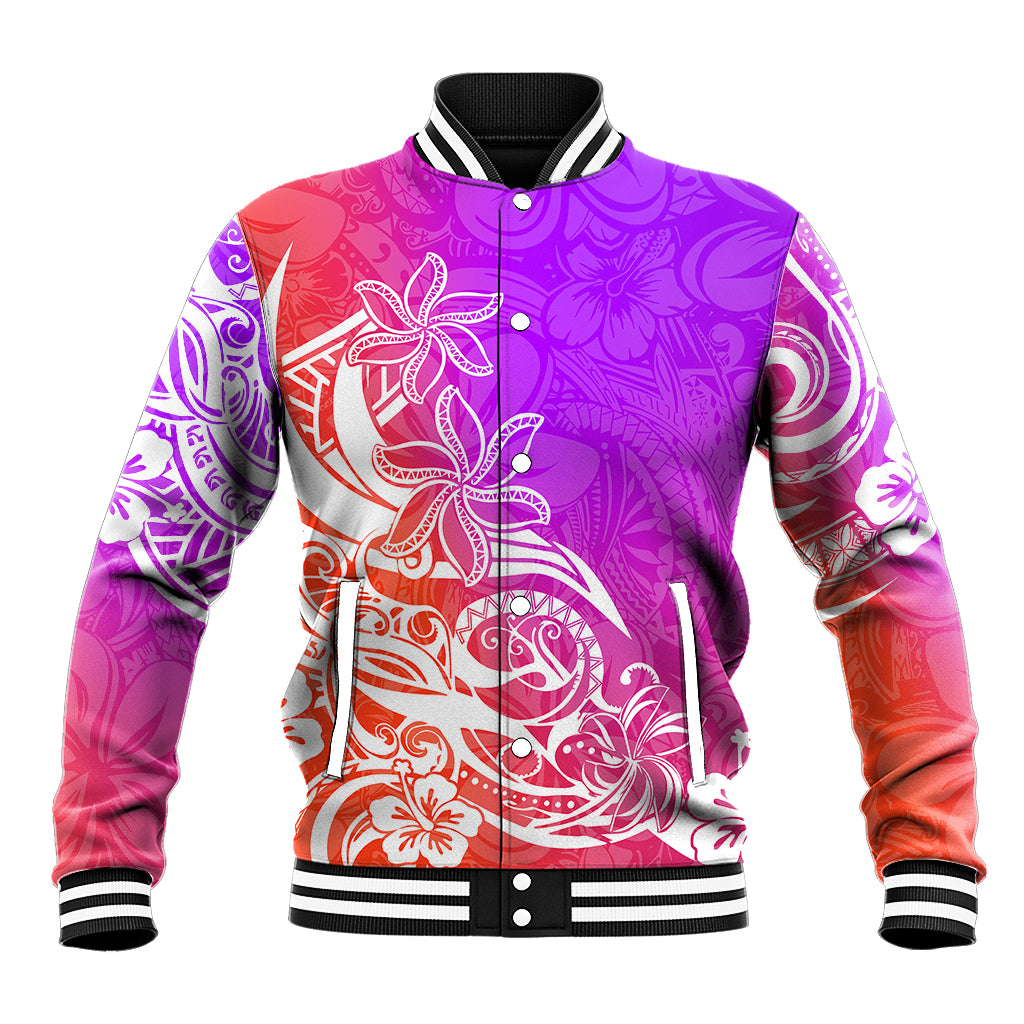 Polynesian Sunset Plumeria Baseball Jacket Pacific Island Tribal Purple Style LT9 Unisex Purple - Polynesian Pride