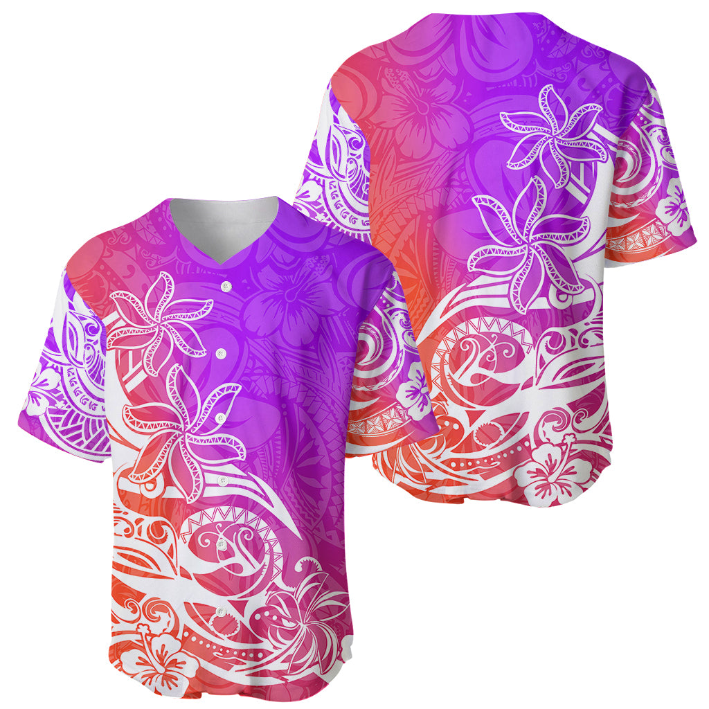 Polynesian Sunset Plumeria Baseball Jersey Pacific Island Tribal Purple Style LT9 - Polynesian Pride