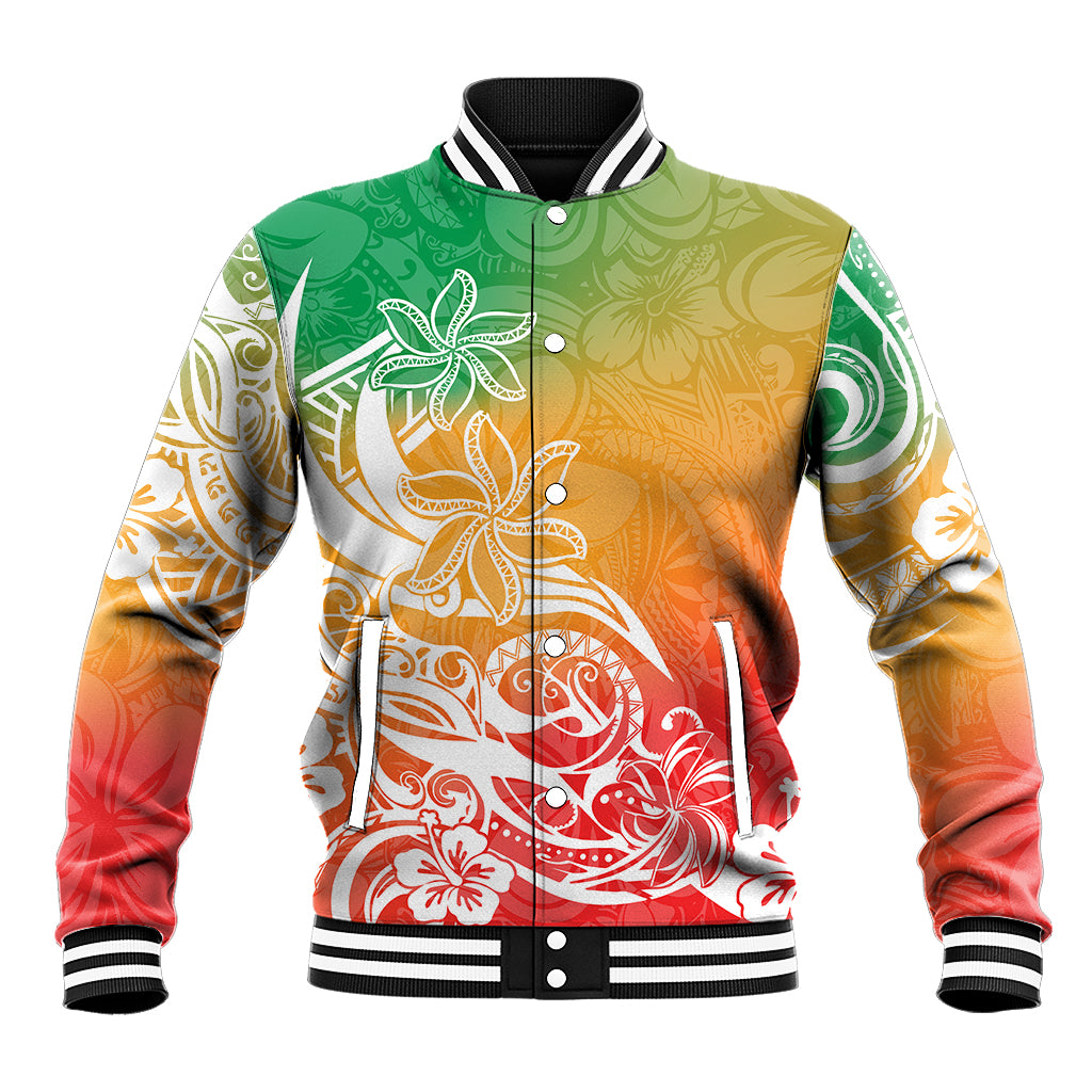 Polynesian Sunset Plumeria Baseball Jacket Pacific Island Tribal Reggae Style LT9 Unisex Reggae - Polynesian Pride
