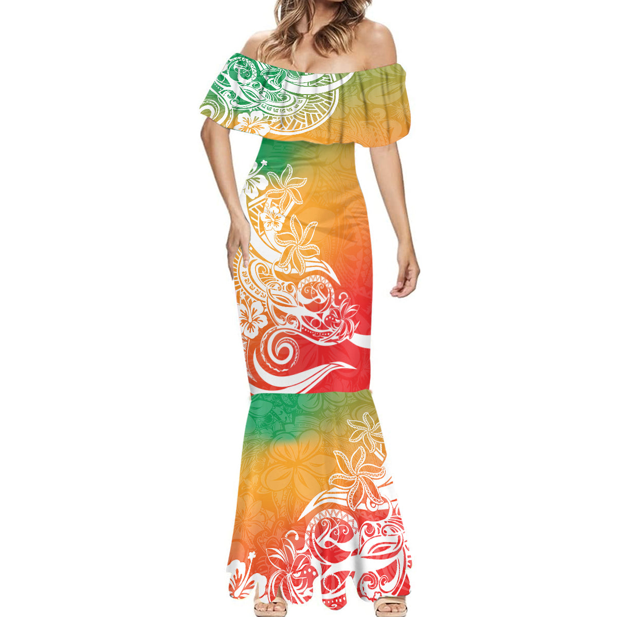 Polynesian Sunset Plumeria Mermaid Dress Pacific Island Tribal Reggae Style LT9 - Polynesian Pride