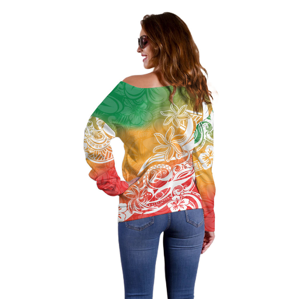 Polynesian Sunset Plumeria Off Shoulder Sweater Pacific Island Tribal Reggae Style LT9 - Polynesian Pride