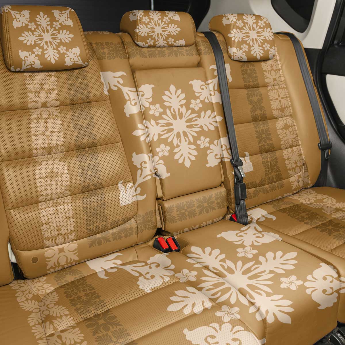 Hawaiian Quilt Block Design Back Car Seat Cover Gold Hawaii Culture Motifs - Polynesian Pride