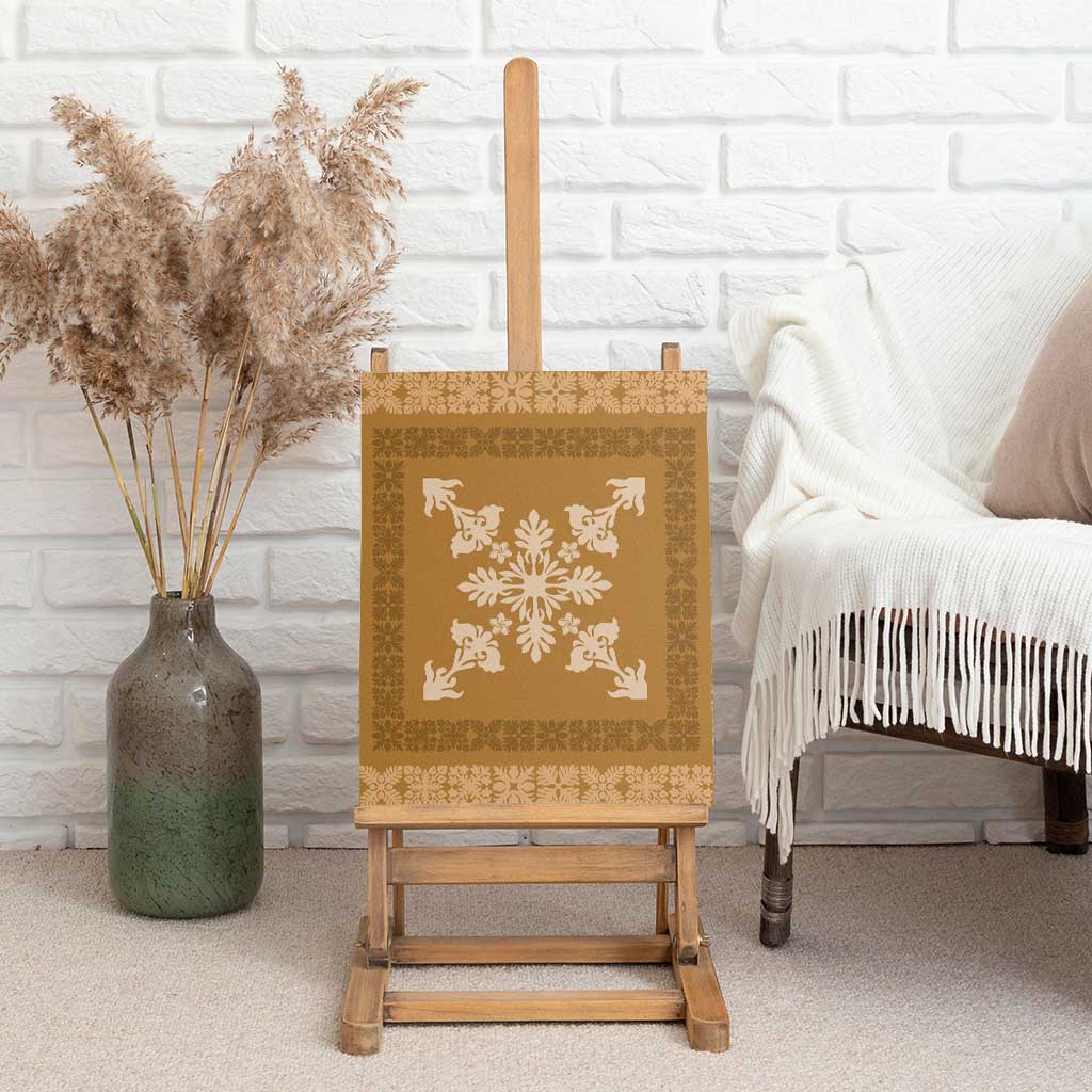 Hawaiian Quilt Block Design Canvas Wall Art Gold Hawaii Culture Motifs - Polynesian Pride