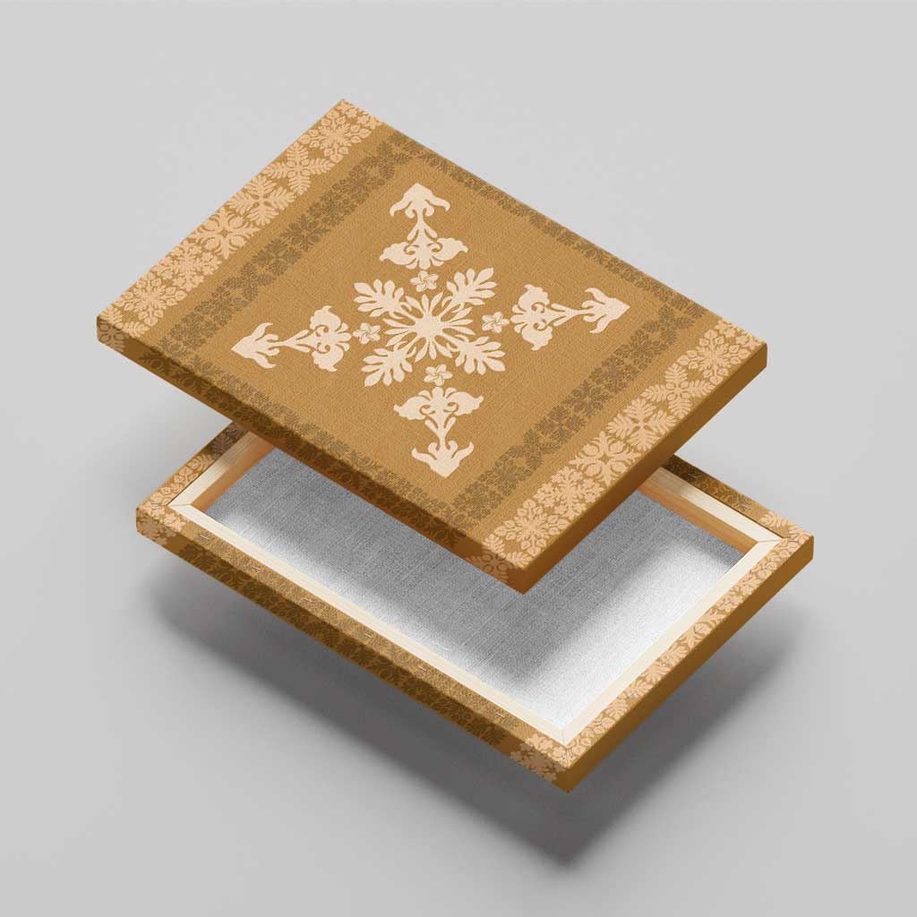 Hawaiian Quilt Block Design Canvas Wall Art Gold Hawaii Culture Motifs - Polynesian Pride