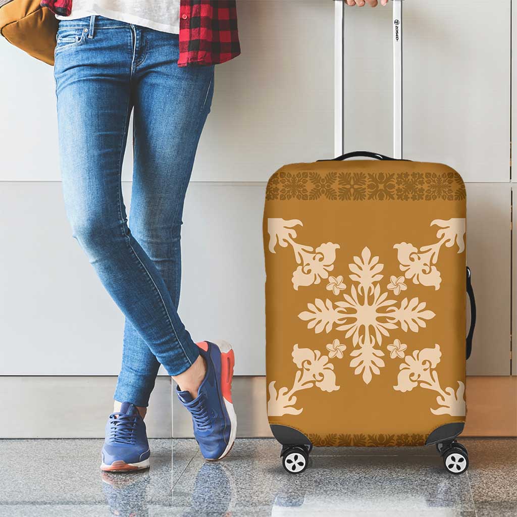 Hawaiian Quilt Block Design Luggage Cover Gold Hawaii Culture Motifs - Polynesian Pride