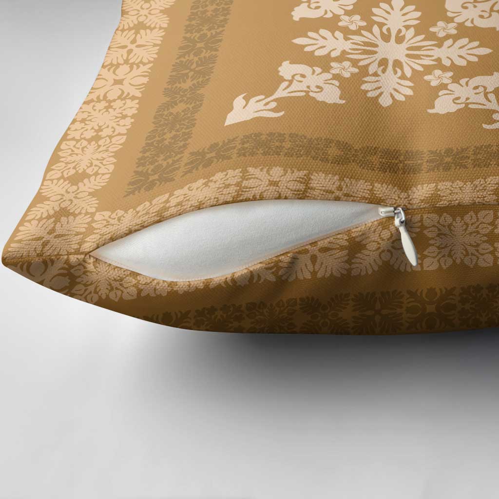 Hawaiian Quilt Block Design Pillow Cover Gold Hawaii Culture Motifs - Polynesian Pride