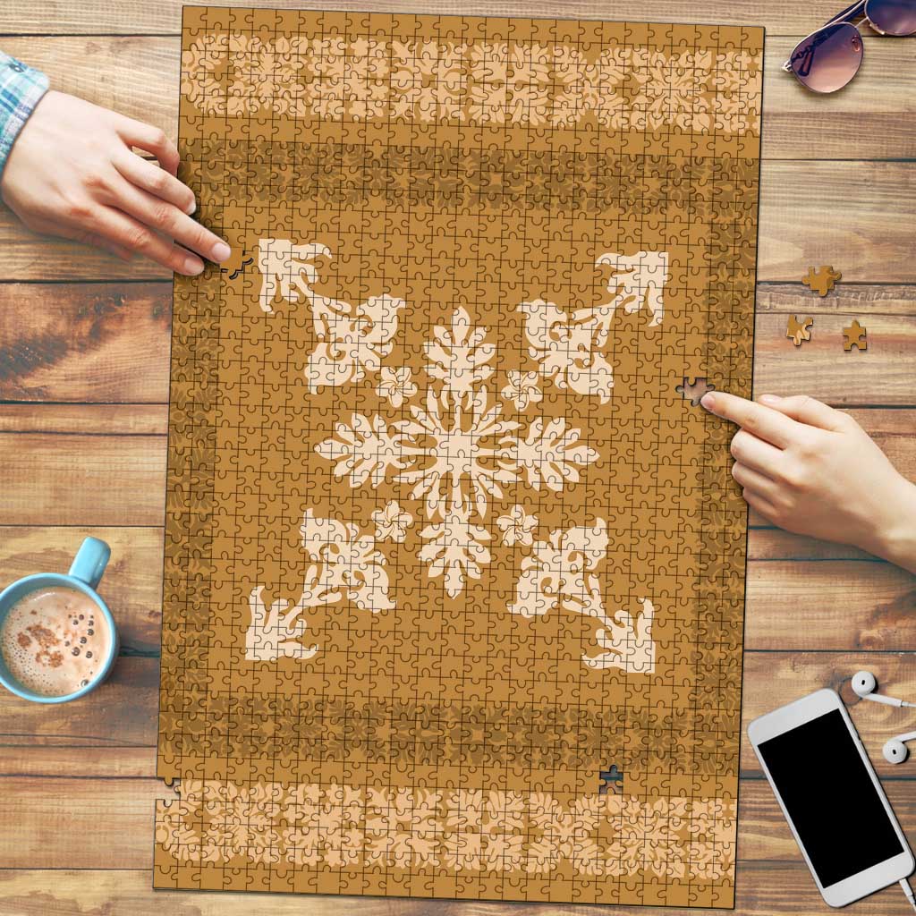 Hawaiian Quilt Block Design Puzzle Gold Hawaii Culture Motifs - Polynesian Pride