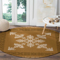 Hawaiian Quilt Block Design Round Carpet Gold Hawaii Culture Motifs - Polynesian Pride