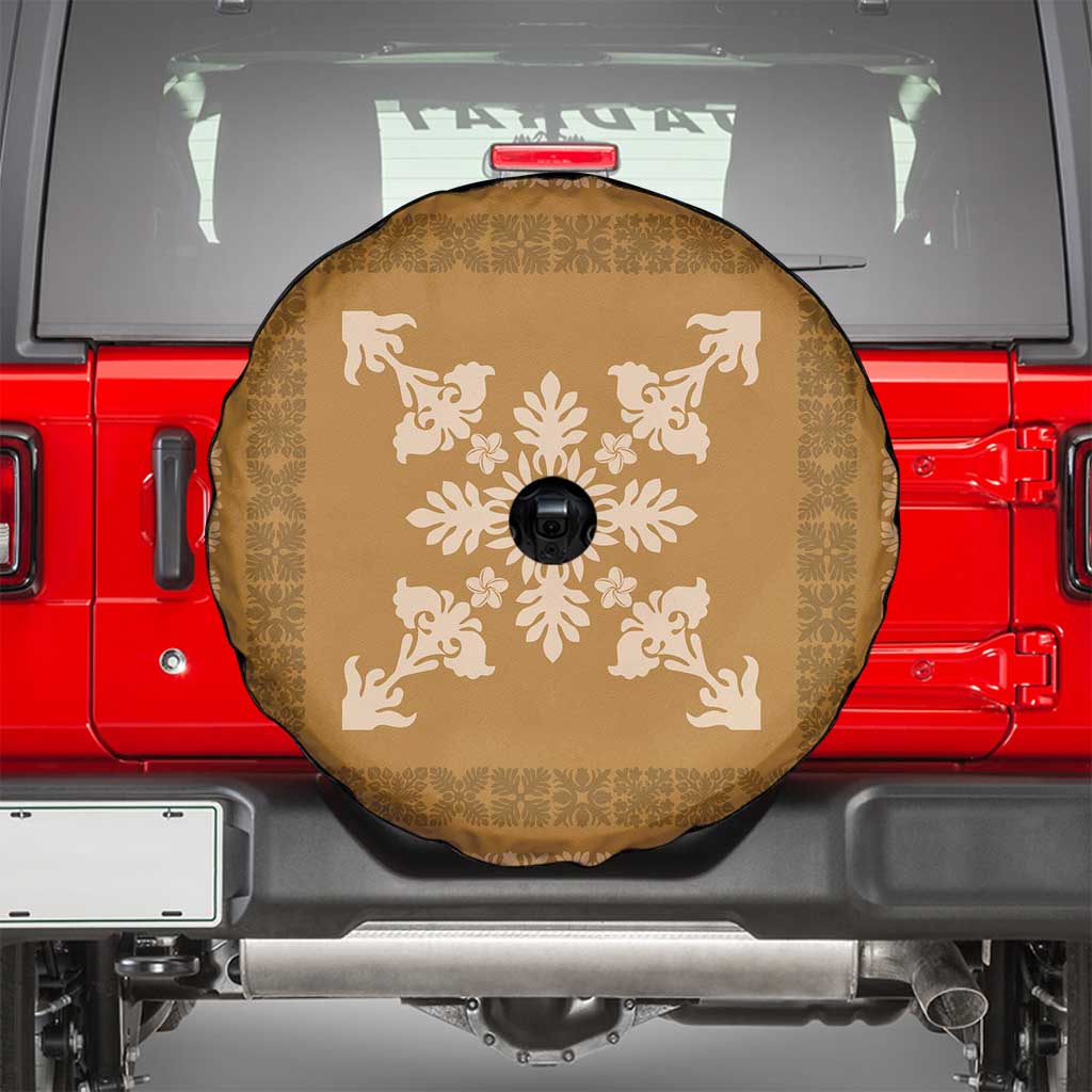 Hawaiian Quilt Block Design Spare Tire Cover Gold Hawaii Culture Motifs - Polynesian Pride