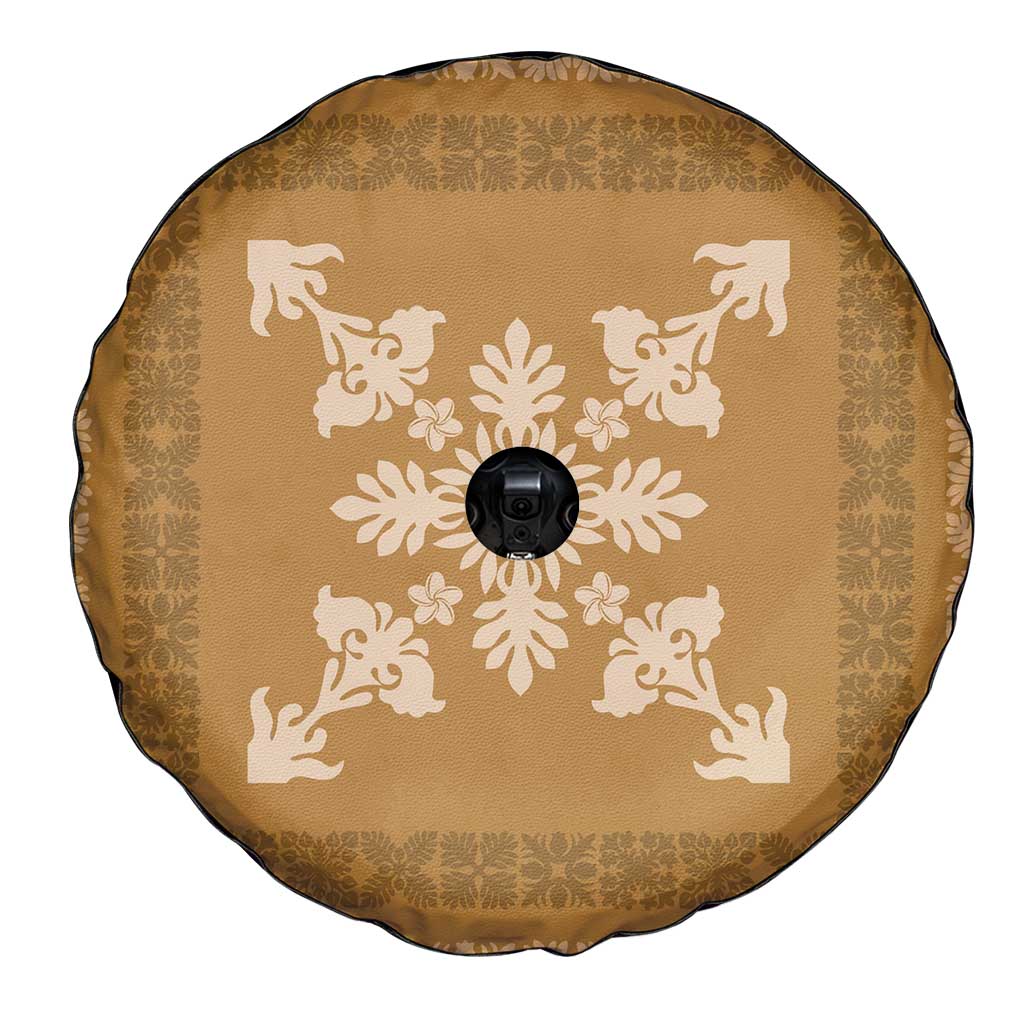 Hawaiian Quilt Block Design Spare Tire Cover Gold Hawaii Culture Motifs - Polynesian Pride