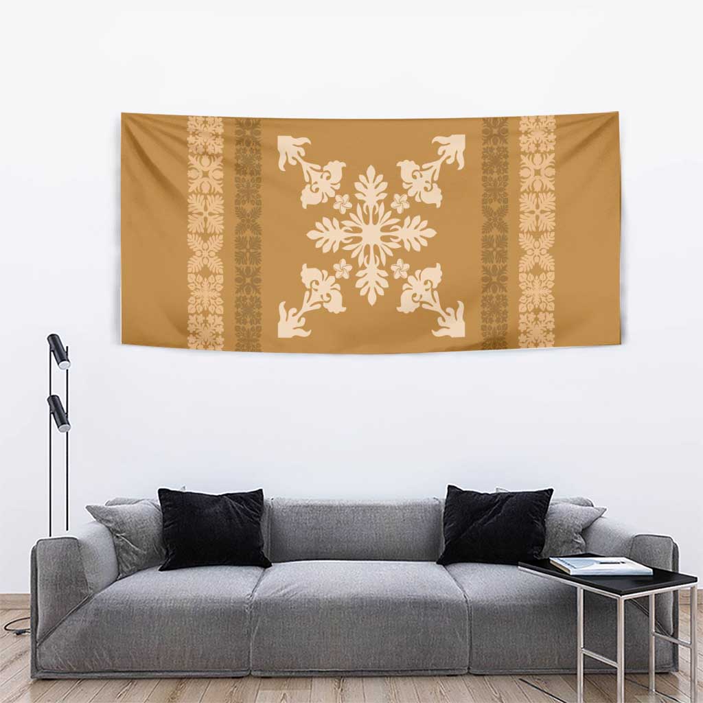 Hawaiian Quilt Block Design Tapestry Gold Hawaii Culture Motifs - Polynesian Pride