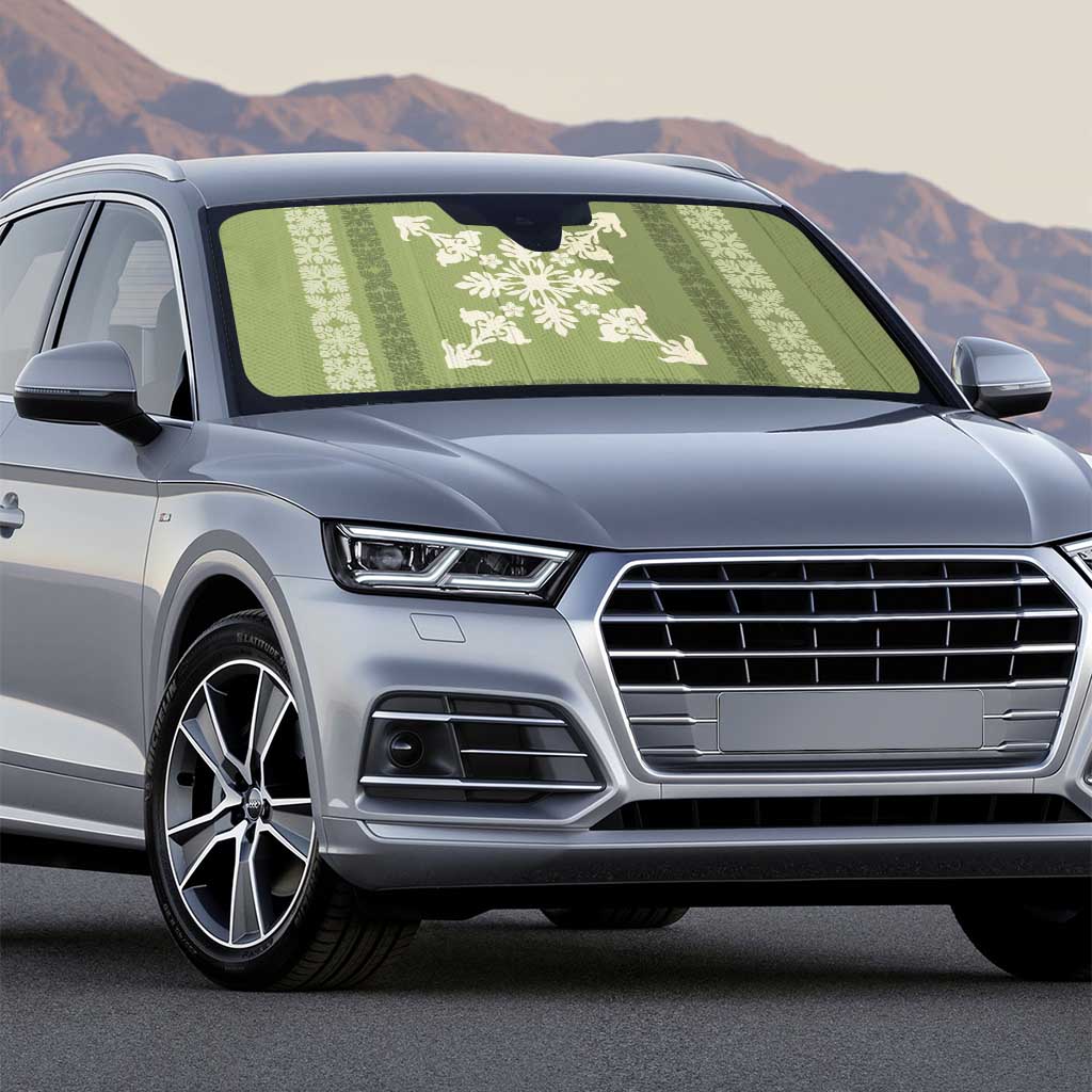 Hawaiian Quilt Block Design Auto Sun Shade Lime Hawaii Culture Motifs - Polynesian Pride