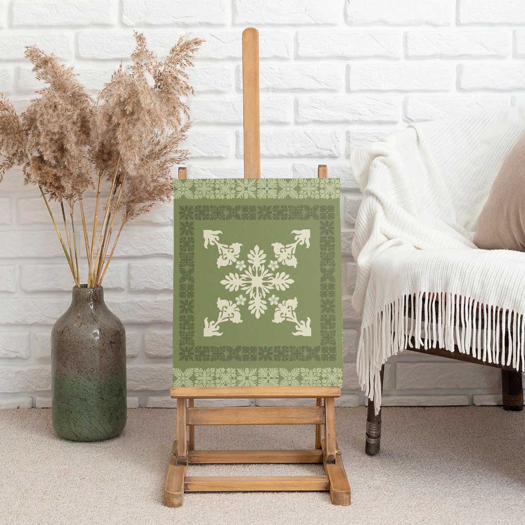 Hawaiian Quilt Block Design Canvas Wall Art Lime Hawaii Culture Motifs - Polynesian Pride