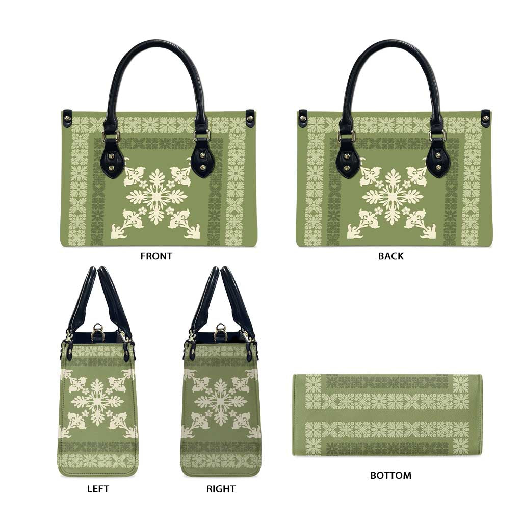 Hawaiian Quilt Block Design Leather Bag Lime Hawaii Culture Motifs - Polynesian Pride