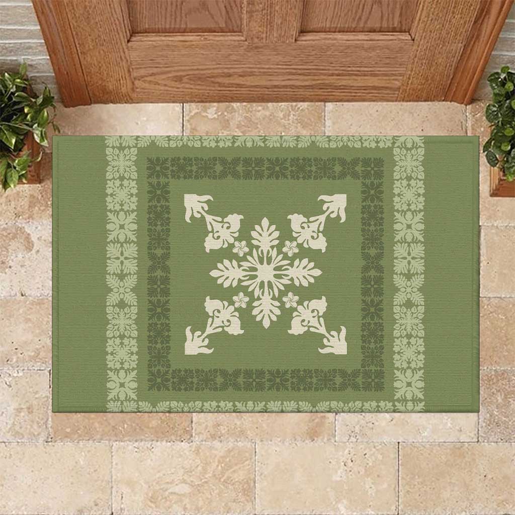 Hawaiian Quilt Block Design Rubber Doormat Lime Hawaii Culture Motifs - Polynesian Pride