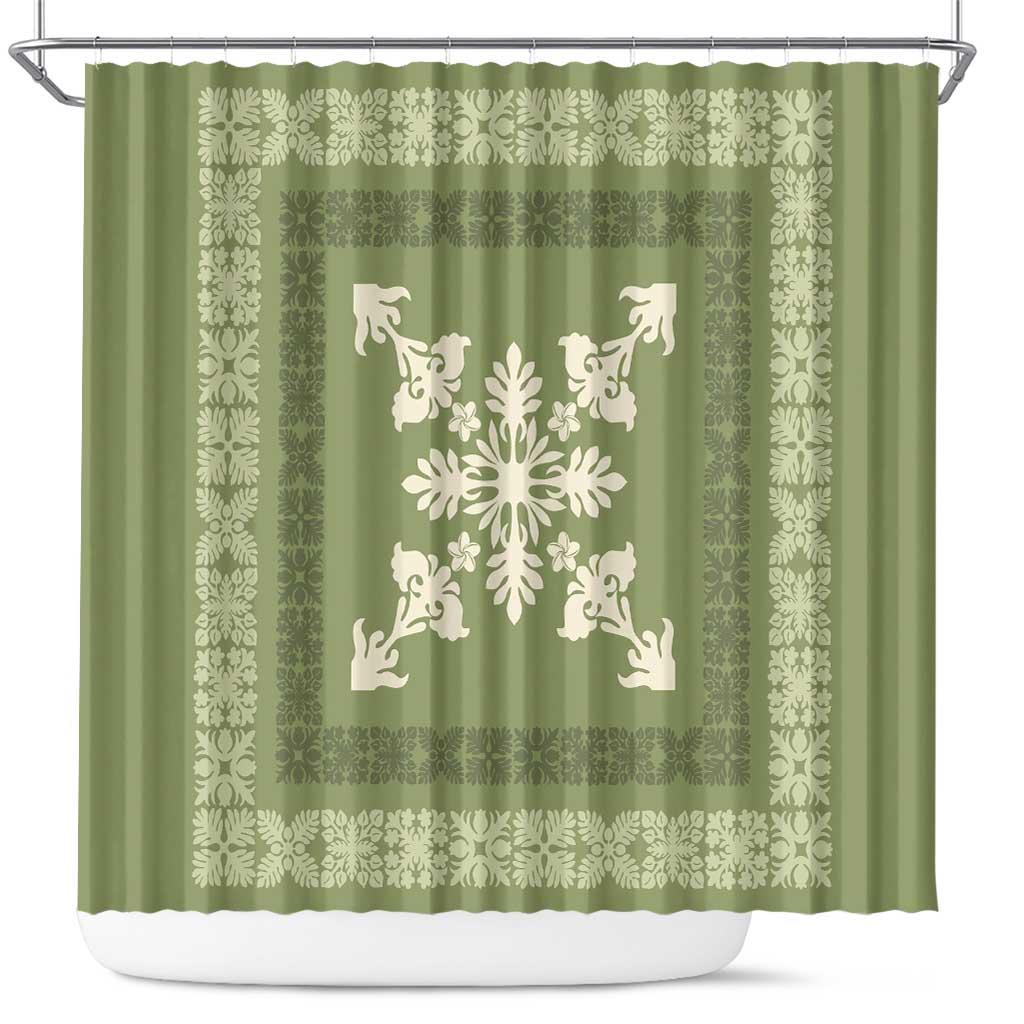 Hawaiian Quilt Block Design Shower Curtain Lime Hawaii Culture Motifs - Polynesian Pride