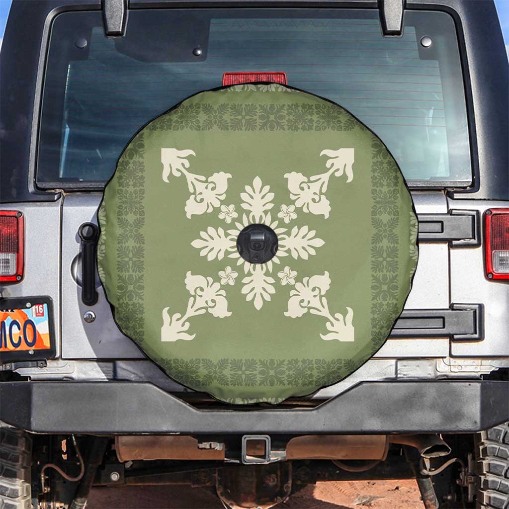Hawaiian Quilt Block Design Spare Tire Cover Lime Hawaii Culture Motifs - Polynesian Pride