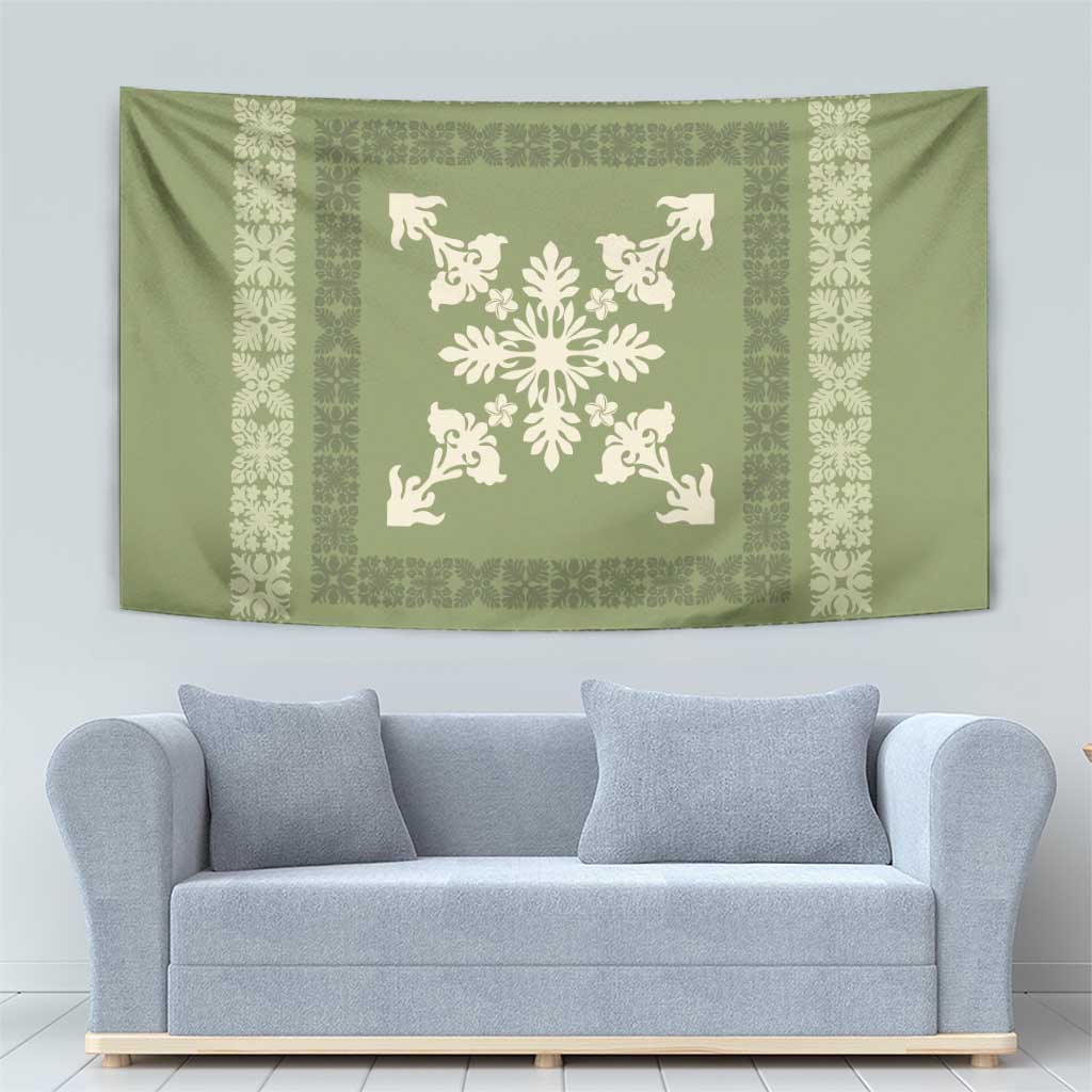 Hawaiian Quilt Block Design Tapestry Lime Hawaii Culture Motifs - Polynesian Pride