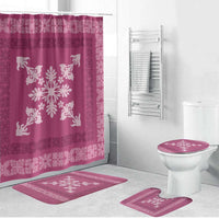 Hawaiian Quilt Block Design Bathroom Set Pink Hawaii Culture Motifs - Polynesian Pride