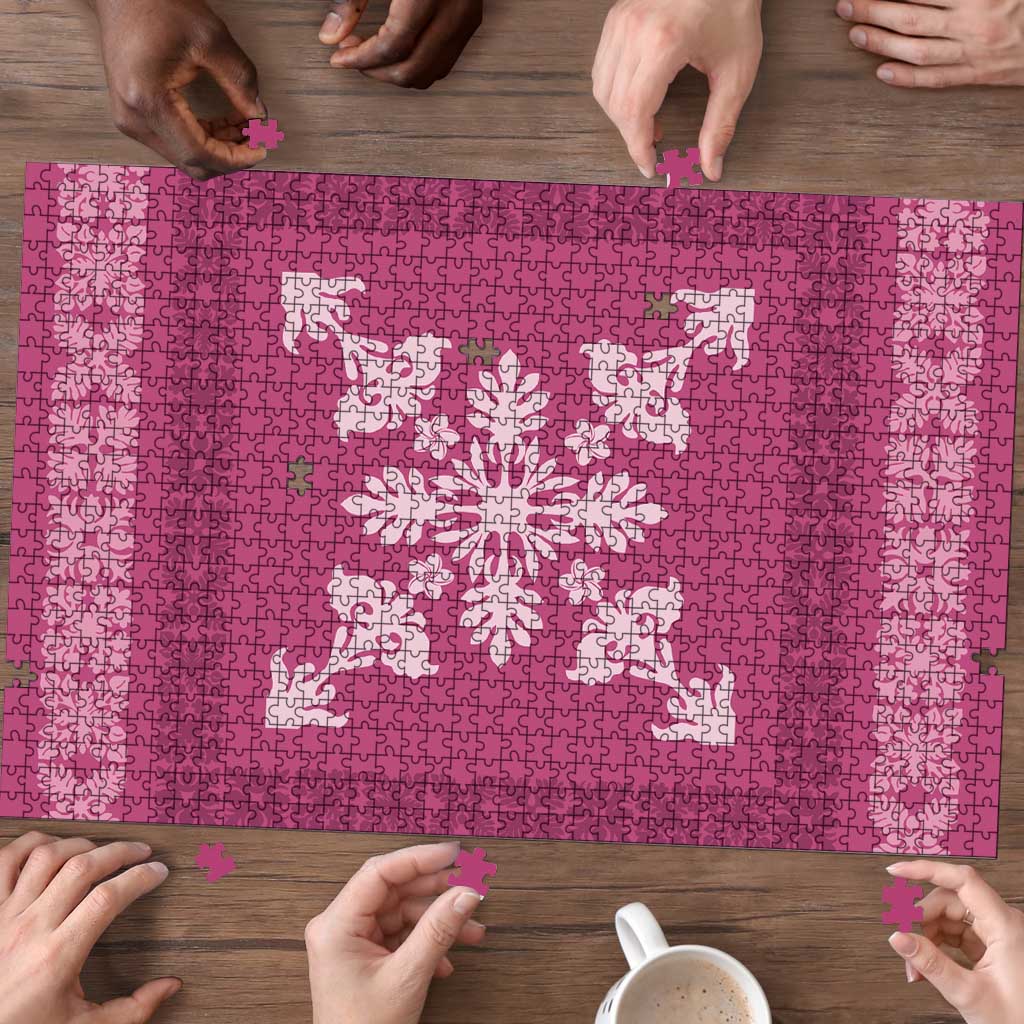 Hawaiian Quilt Block Design Puzzle Pink Hawaii Culture Motifs - Polynesian Pride