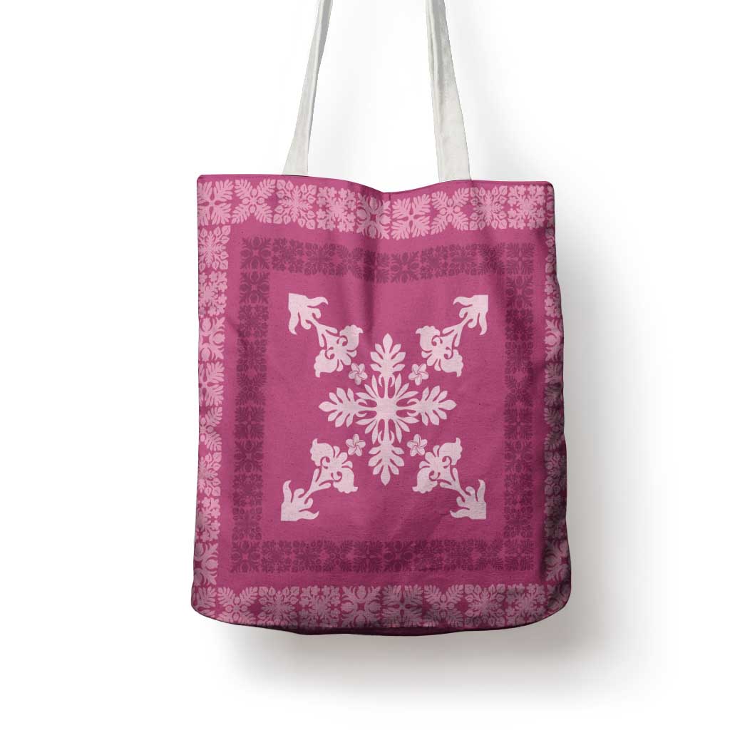 Hawaiian Quilt Block Design Tote Bag Pink Hawaii Culture Motifs - Polynesian Pride