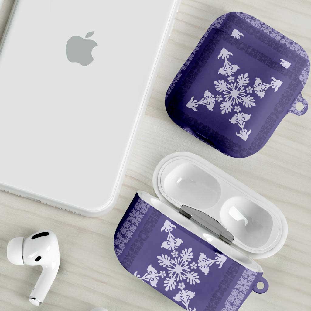 Hawaiian Quilt Block Design AirPods Case Purple Hawaii Culture Motifs - Polynesian Pride