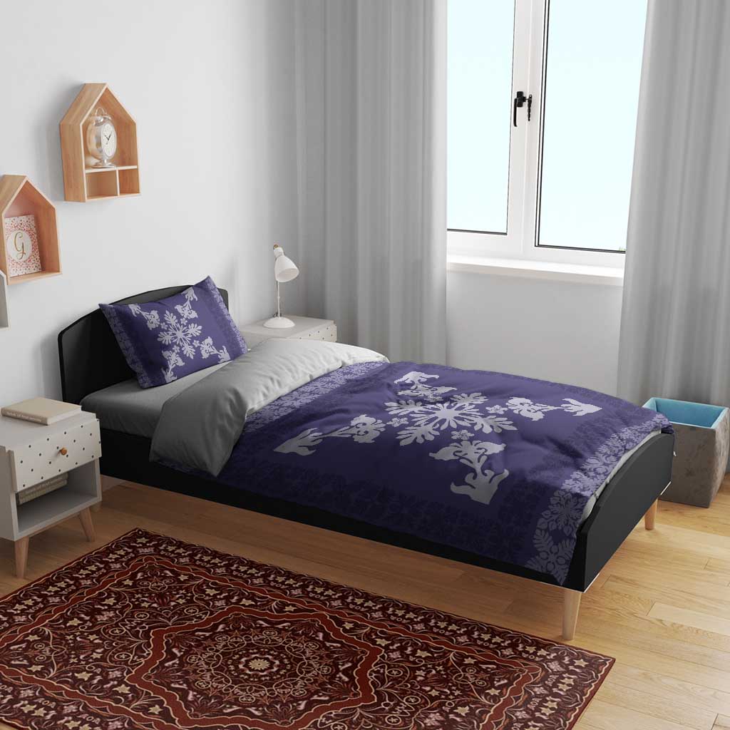 Hawaiian Quilt Block Design Bedding Set Purple Hawaii Culture Motifs - Polynesian Pride