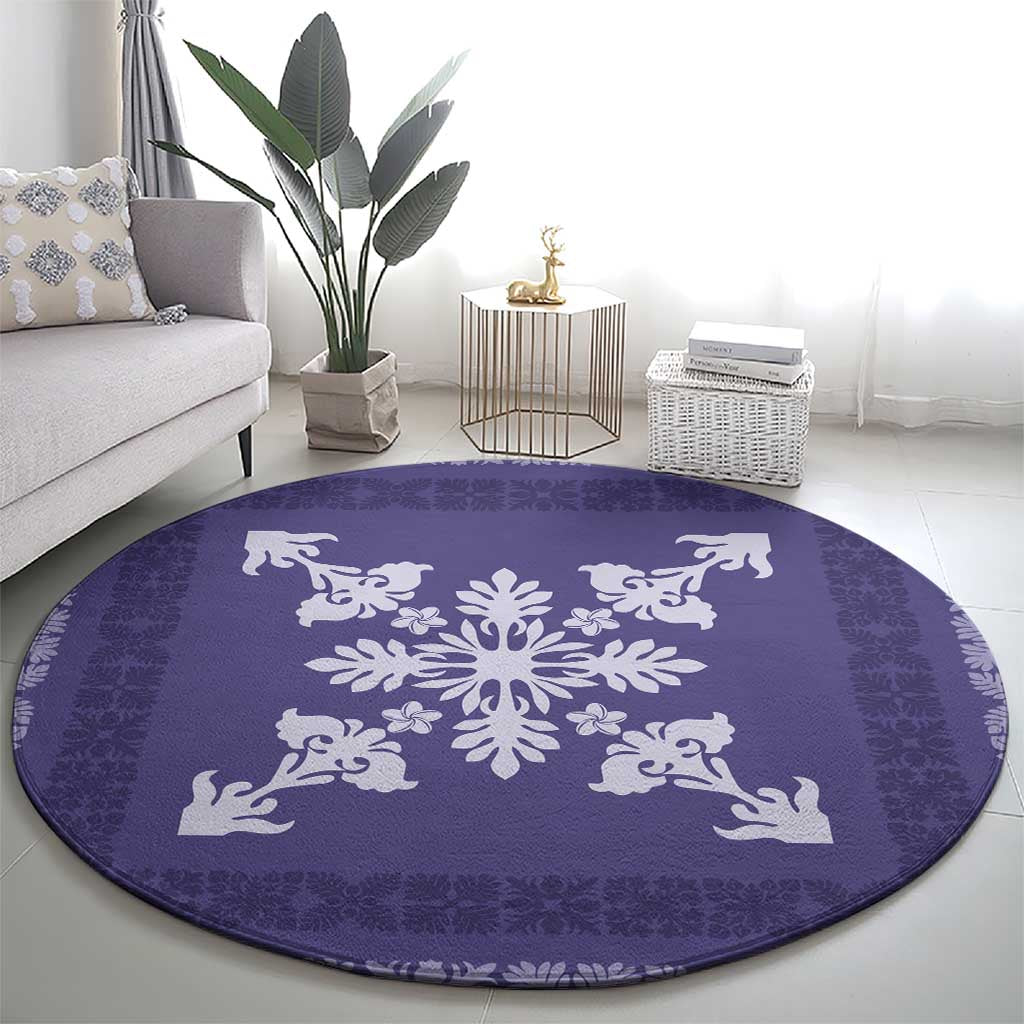 Hawaiian Quilt Block Design Round Carpet Purple Hawaii Culture Motifs - Polynesian Pride