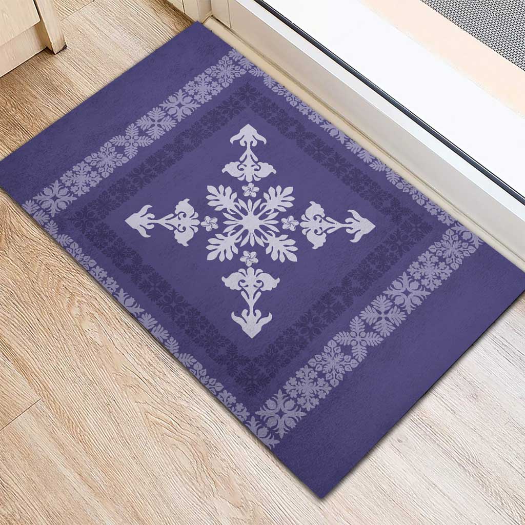 Hawaiian Quilt Block Design Rubber Doormat Purple Hawaii Culture Motifs - Polynesian Pride