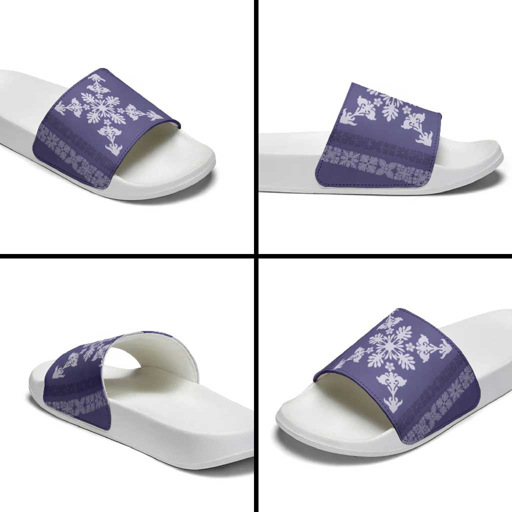Hawaiian Quilt Block Design Slide Sandals Purple Hawaii Culture Motifs - Polynesian Pride