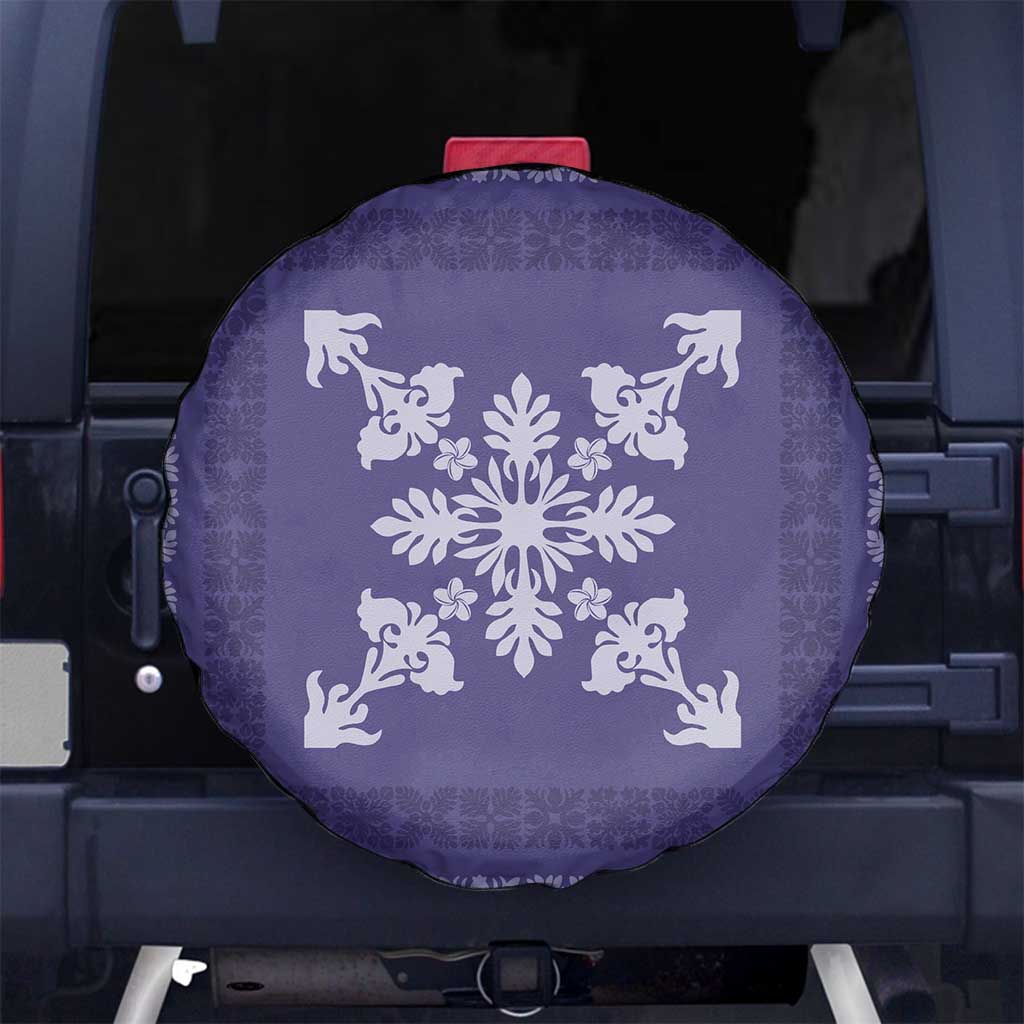 Hawaiian Quilt Block Design Spare Tire Cover Purple Hawaii Culture Motifs - Polynesian Pride
