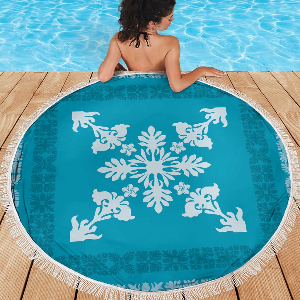 Hawaiian Quilt Block Design Beach Blanket Teal Hawaii Culture Motifs - Polynesian Pride