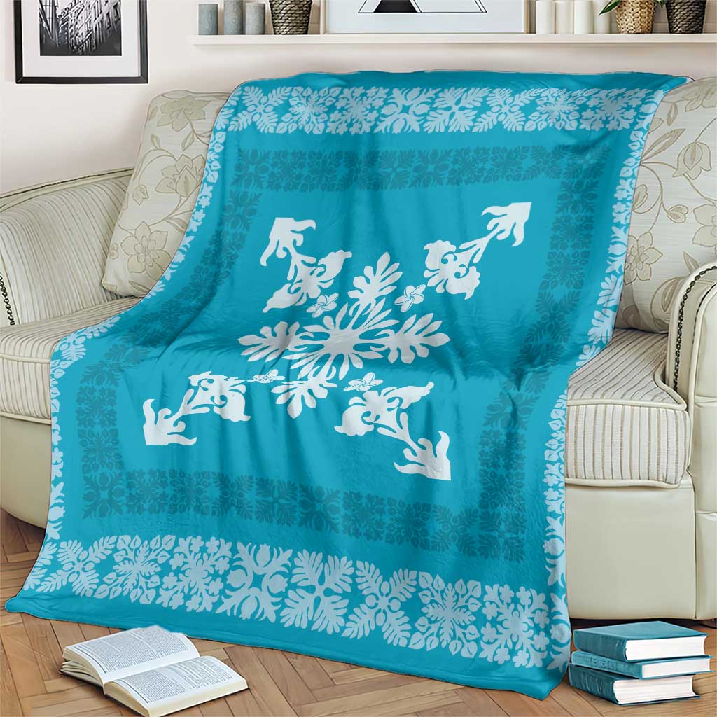 Hawaiian Quilt Block Design Blanket Teal Hawaii Culture Motifs - Polynesian Pride