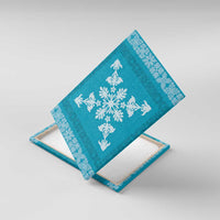 Hawaiian Quilt Block Design Canvas Wall Art Teal Hawaii Culture Motifs - Polynesian Pride