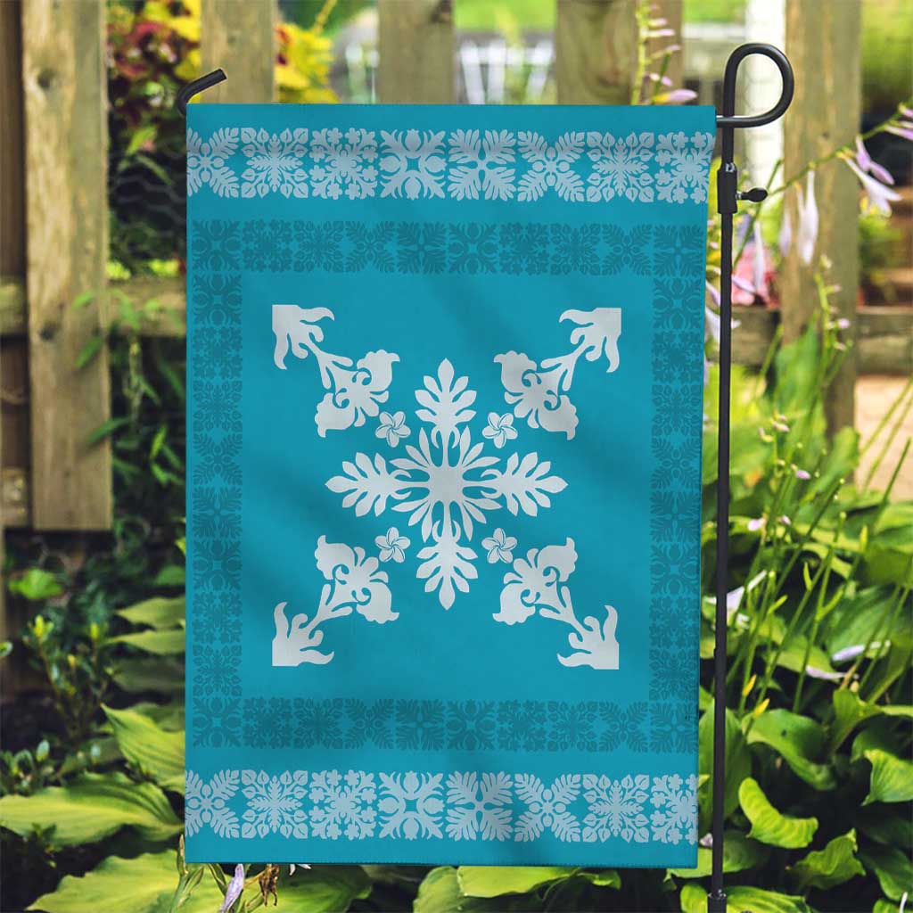 Hawaiian Quilt Block Design Garden Flag Teal Hawaii Culture Motifs - Polynesian Pride
