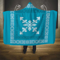 Hawaiian Quilt Block Design Hooded Blanket Teal Hawaii Culture Motifs - Polynesian Pride