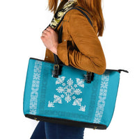 Hawaiian Quilt Block Design Leather Tote Bag Teal Hawaii Culture Motifs - Polynesian Pride