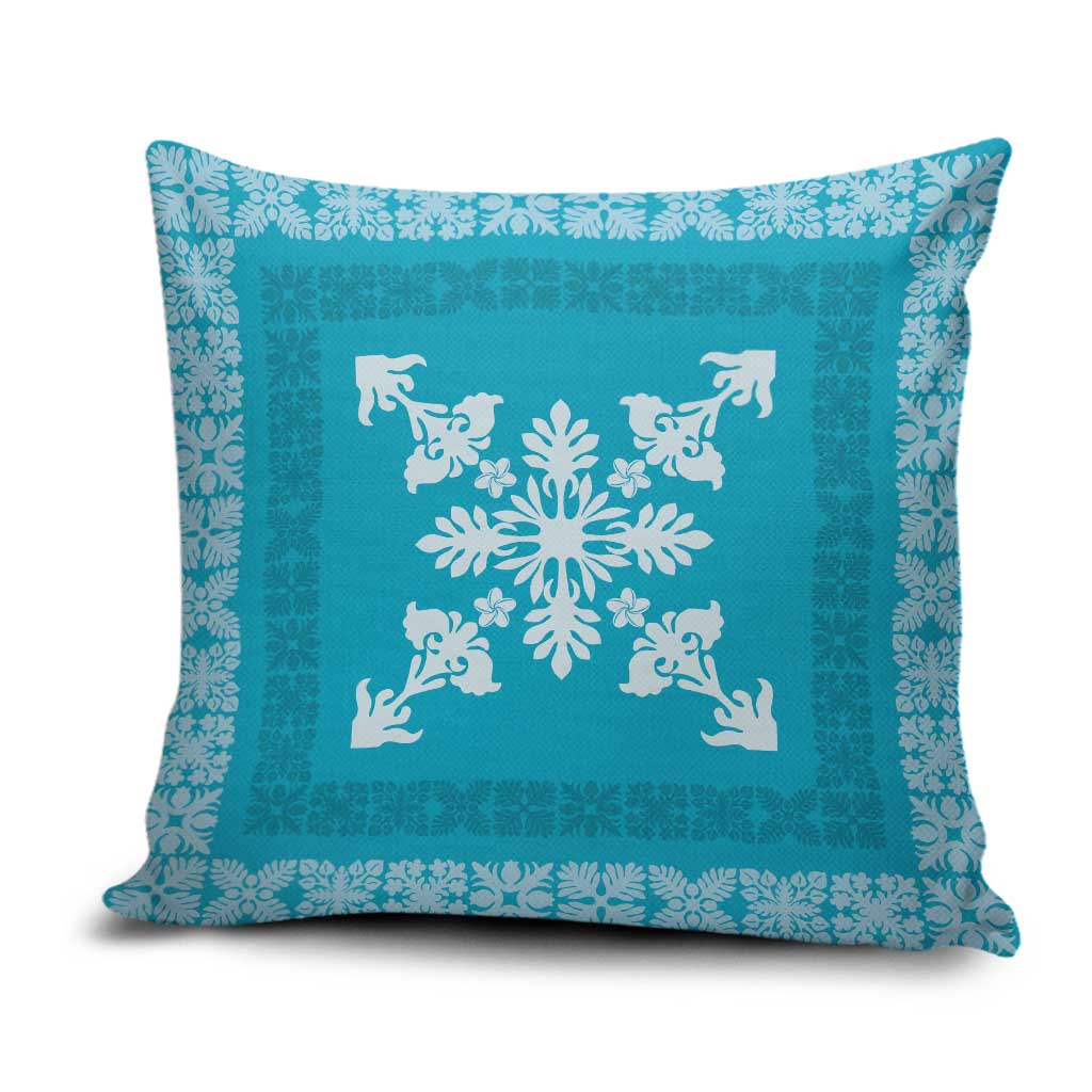 Hawaiian Quilt Block Design Pillow Cover Teal Hawaii Culture Motifs - Polynesian Pride