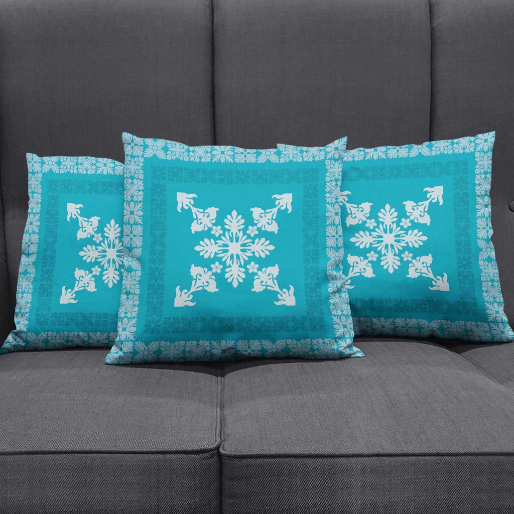 Hawaiian Quilt Block Design Pillow Cover Teal Hawaii Culture Motifs - Polynesian Pride
