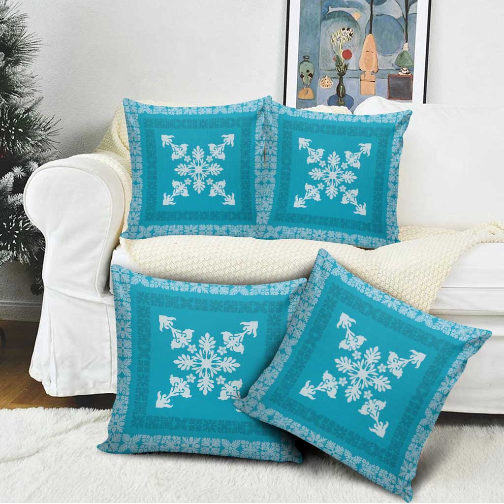 Hawaiian Quilt Block Design Pillow Cover Teal Hawaii Culture Motifs - Polynesian Pride