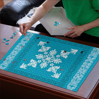 Hawaiian Quilt Block Design Puzzle Teal Hawaii Culture Motifs - Polynesian Pride