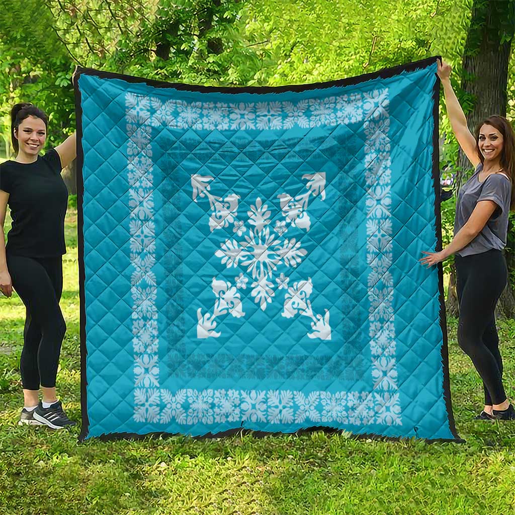 Hawaiian Quilt Block Design Quilt Teal Hawaii Culture Motifs - Polynesian Pride