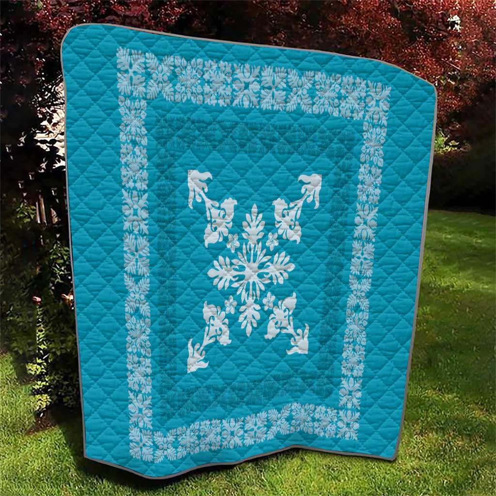 Hawaiian Quilt Block Design Quilt Teal Hawaii Culture Motifs - Polynesian Pride
