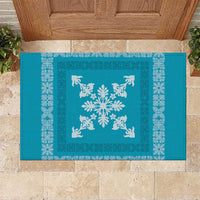 Hawaiian Quilt Block Design Rubber Doormat Teal Hawaii Culture Motifs - Polynesian Pride