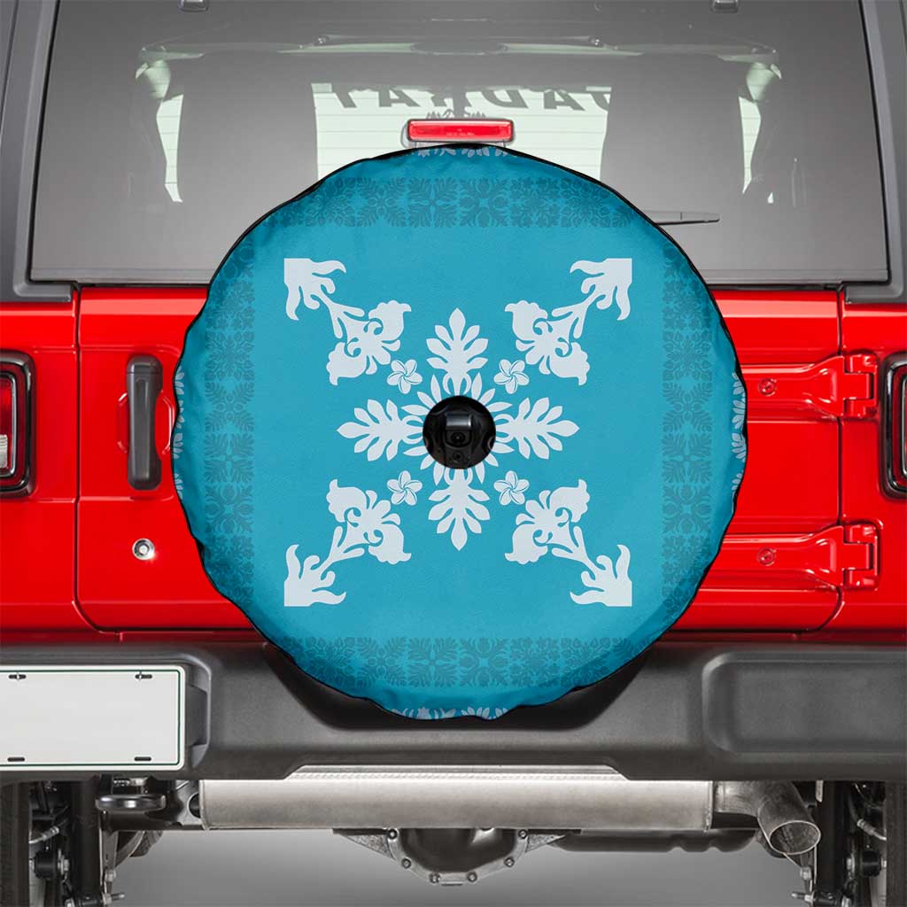 Hawaiian Quilt Block Design Spare Tire Cover Teal Hawaii Culture Motifs - Polynesian Pride